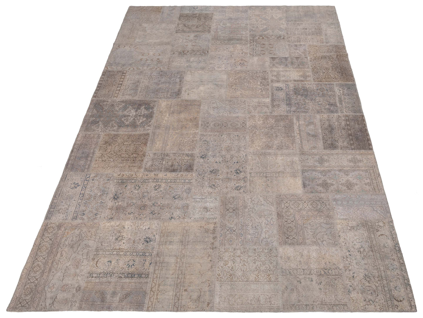 Patchwork Gray Gray 10x14 Hand Knotted Rug