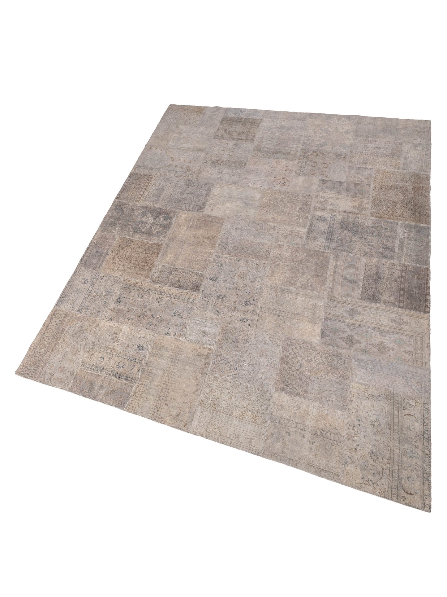 Patchwork Gray Gray 10x14 Hand Knotted Rug