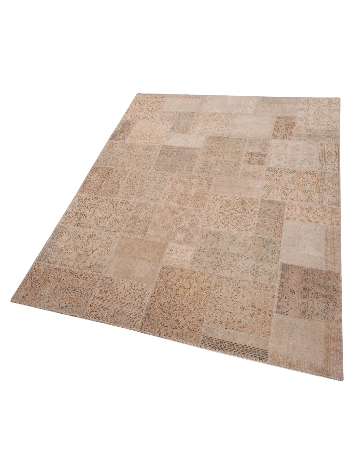 Patchwork Beige Beige 9x12 Hand Knotted Rug