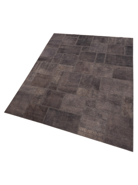 Patchwork Gray Gray 9x12 Hand Knotted Rug