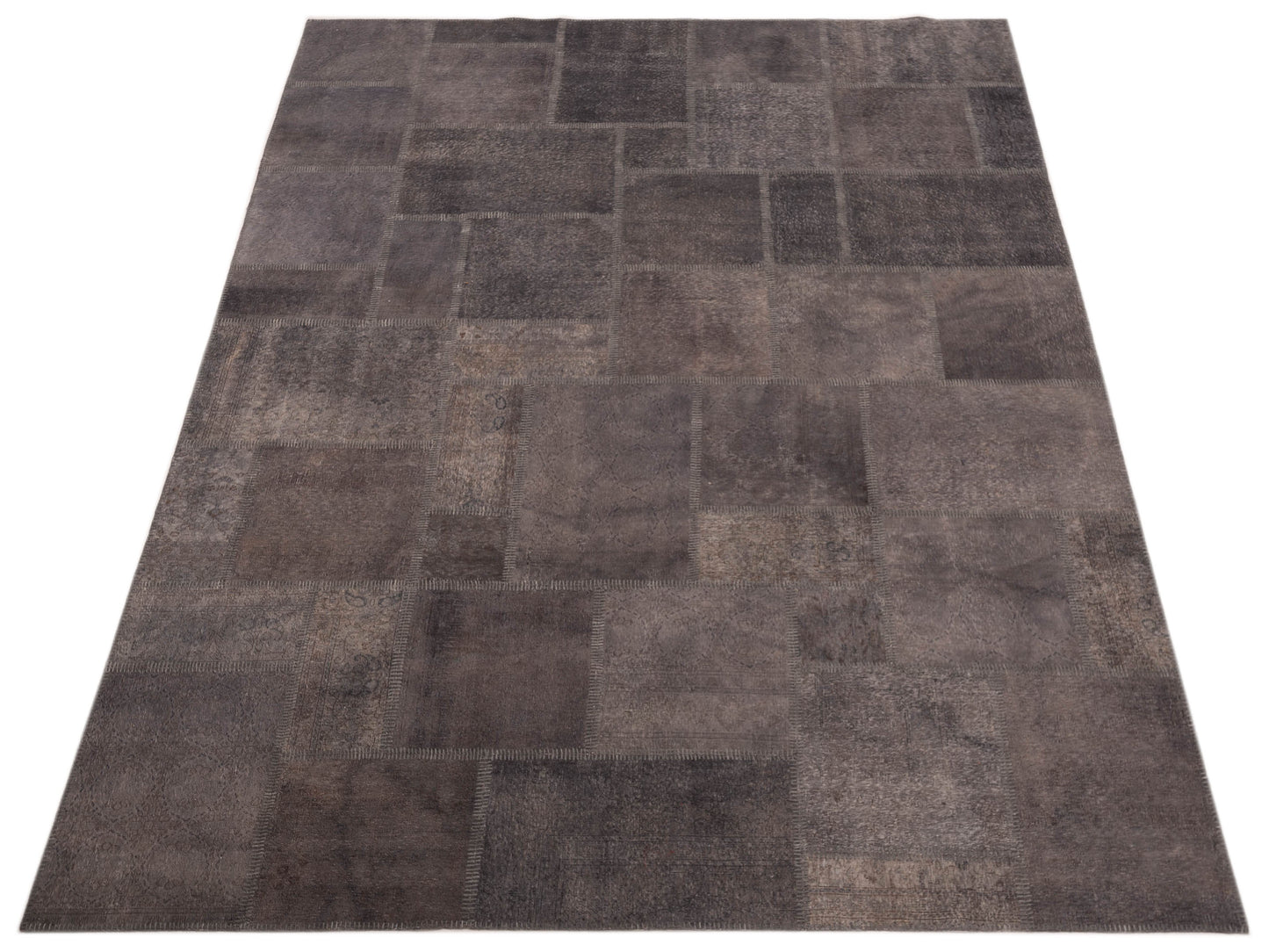 Patchwork Gray Gray 9x12 Hand Knotted Rug