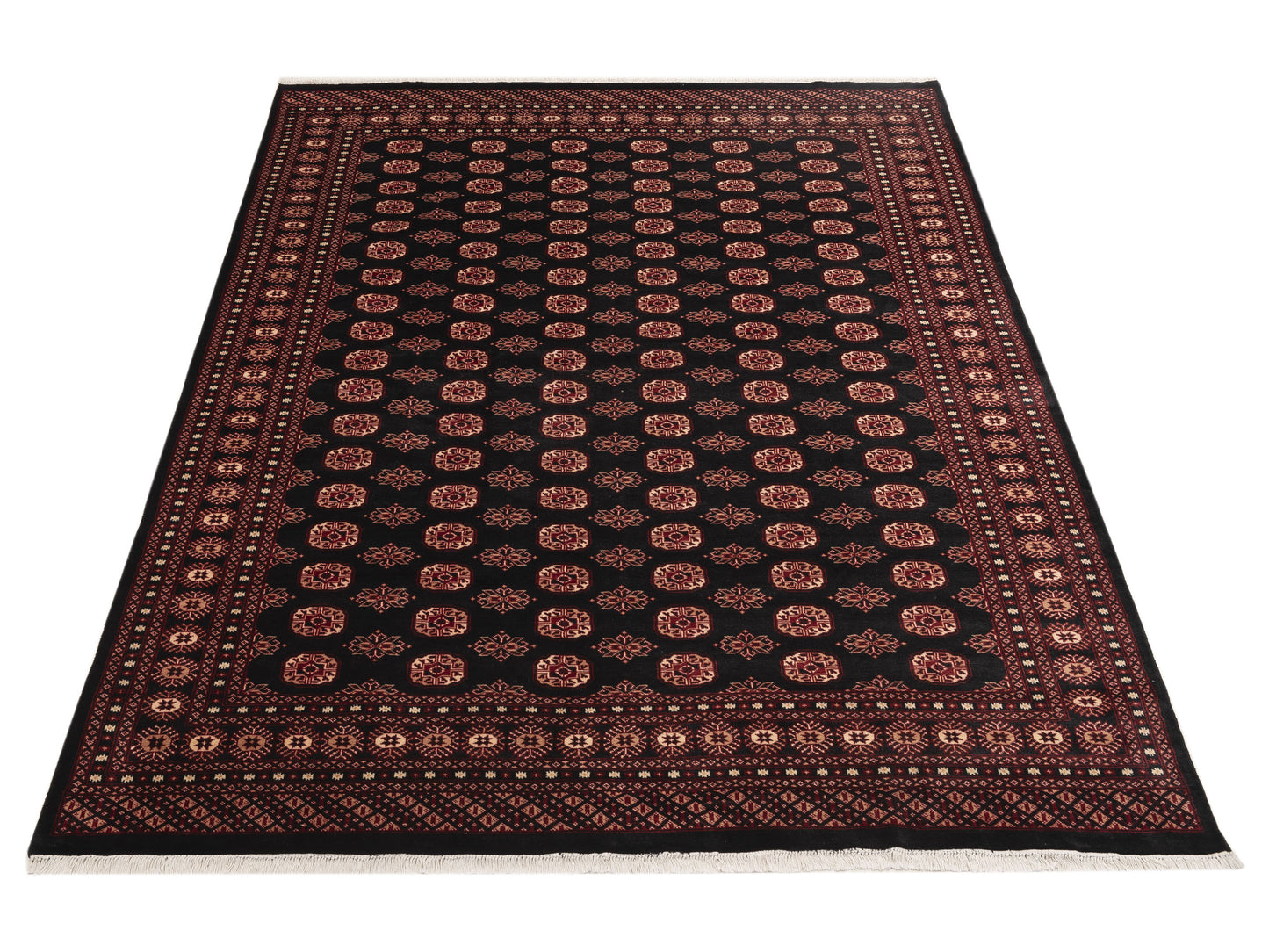 Bokhara Black Red 8x10.4 Hand Knotted Rug