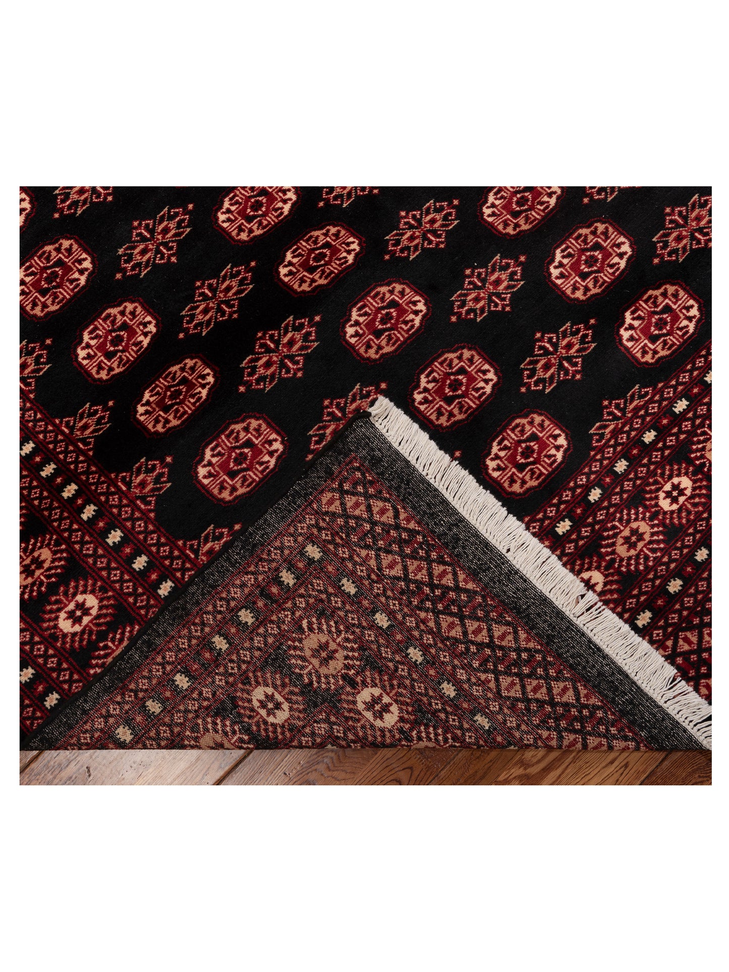 Bokhara Black Red 8x10.4 Hand Knotted Rug