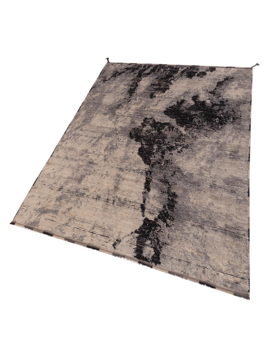 Baskra Ivory Black 5.11x8.8 Hand Knotted Rug