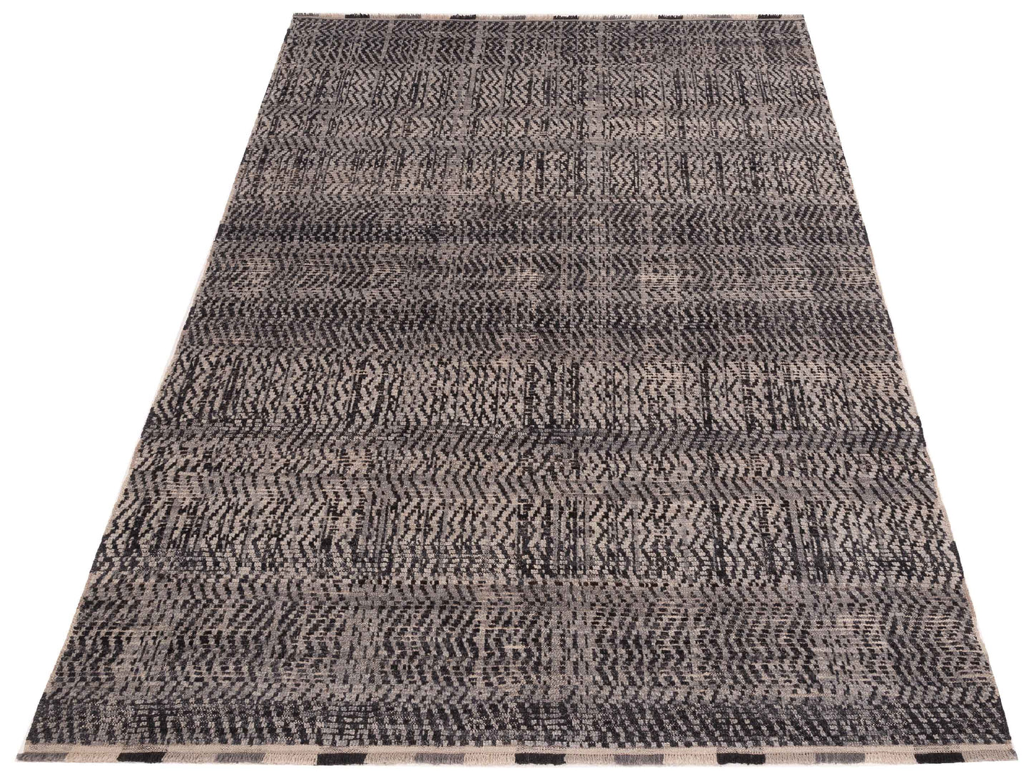 Anavera Black Gray 6.8x9.6 Hand Knotted Rug