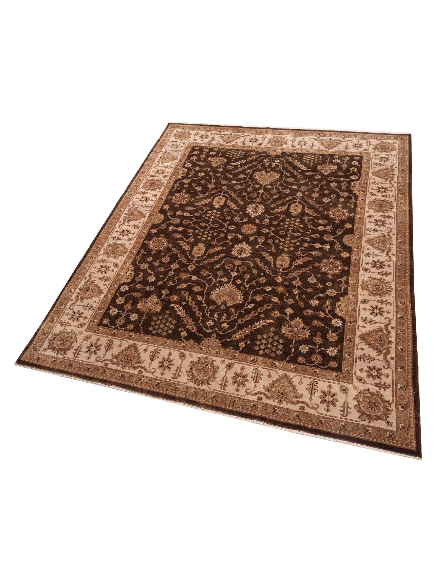 Zardun Dark Green Ivory 9x11.9 Hand Knotted Rug