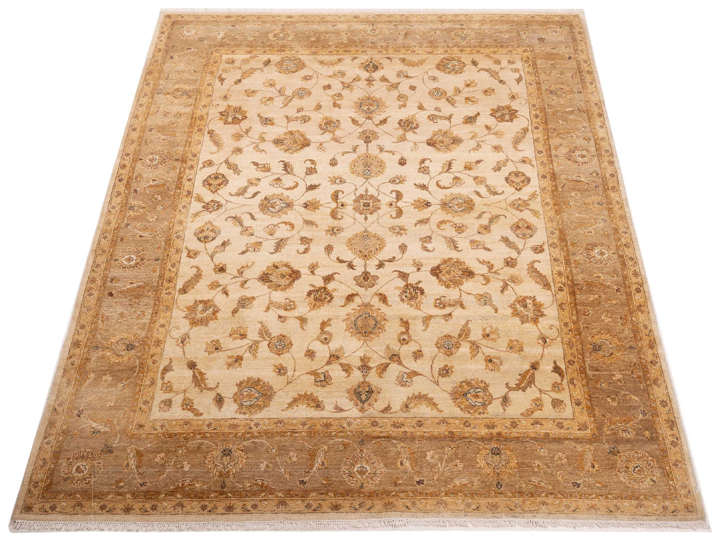 Zardun Ivory Light Brown 9x11.8 Hand Knotted Rug