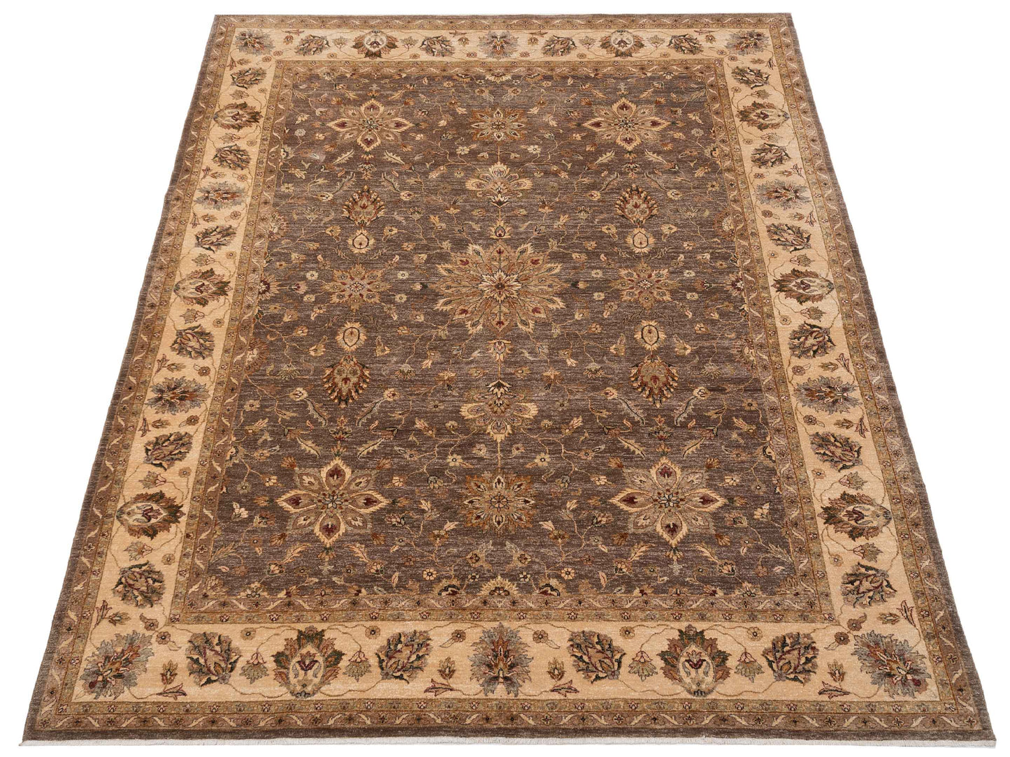 Zardun Brown Ivory 8.11x11.9 Hand Knotted Rug