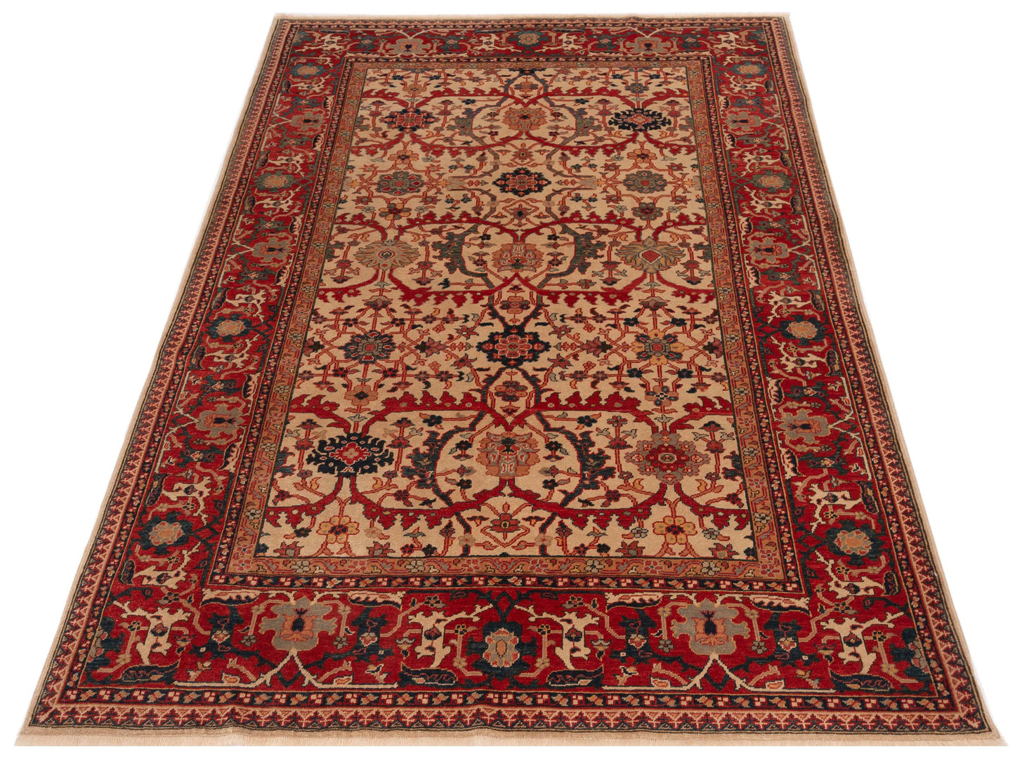 Antiqua Loom Ivory Red 6.9x10 Hand Knotted Rug