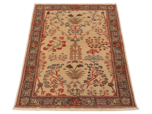 Antiqua Loom Ivory Green 4x6.6 Hand Knotted Rug