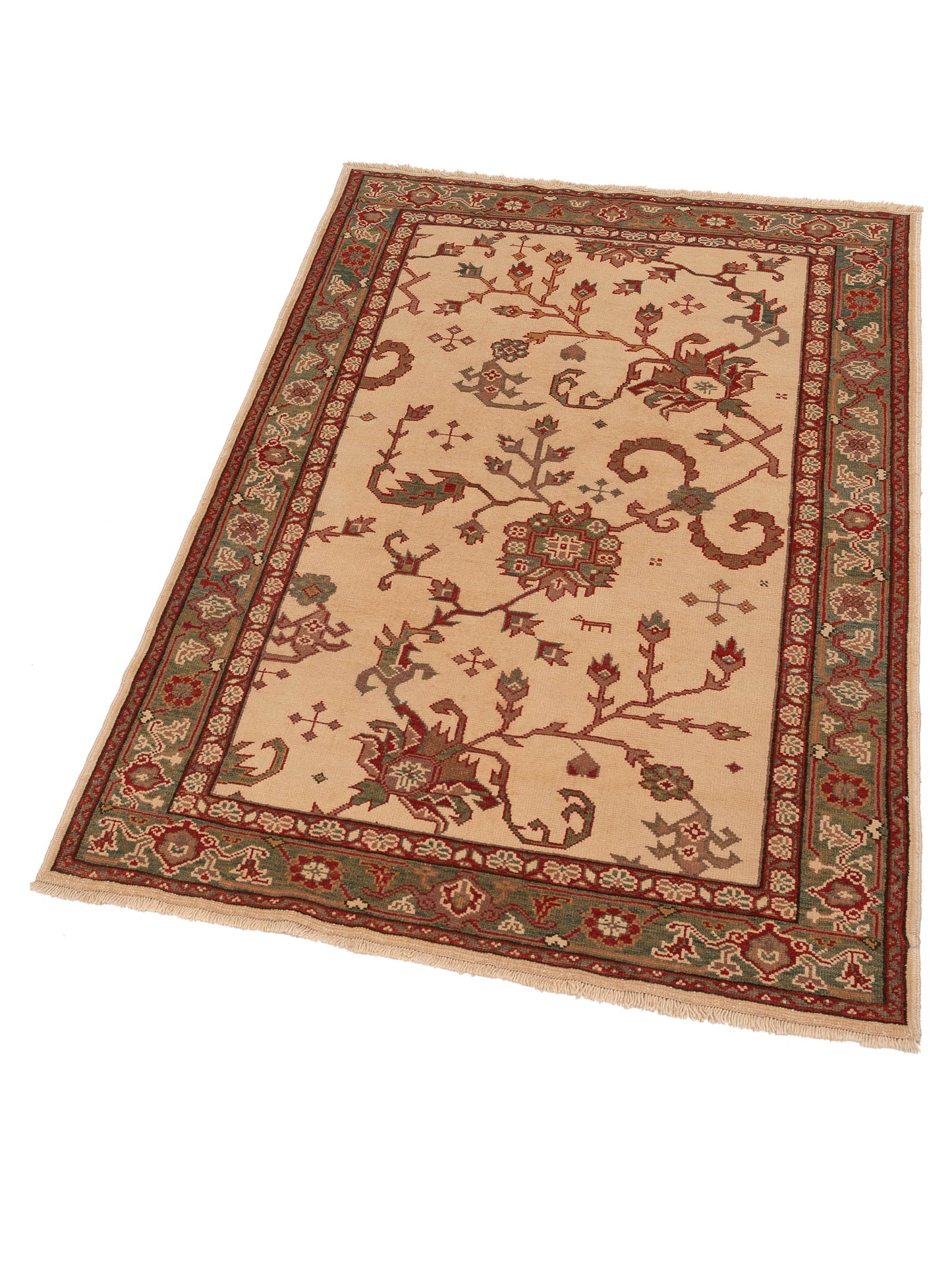 Antiqua Loom Ivory Green 4x6 Hand Knotted Rug