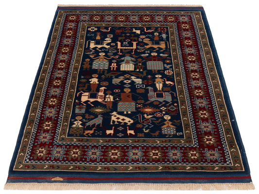 Shirvara Navy Red 3.11x5 Hand Knotted Rug