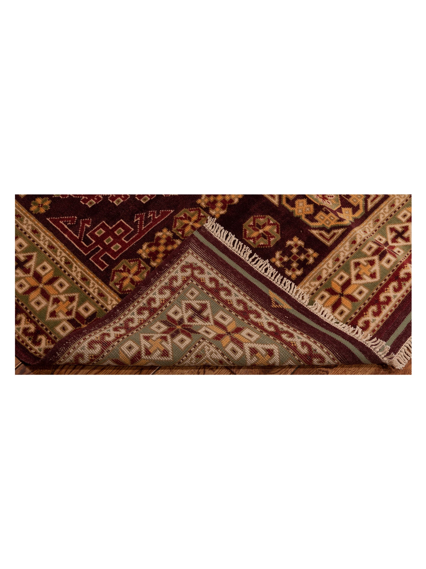Shirvara Burgundy Green 3.10x5.8 Hand Knotted Rug