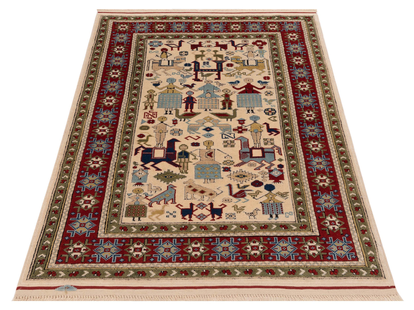 Shirvara Ivory Red 3.8x5.4 Hand Knotted Rug