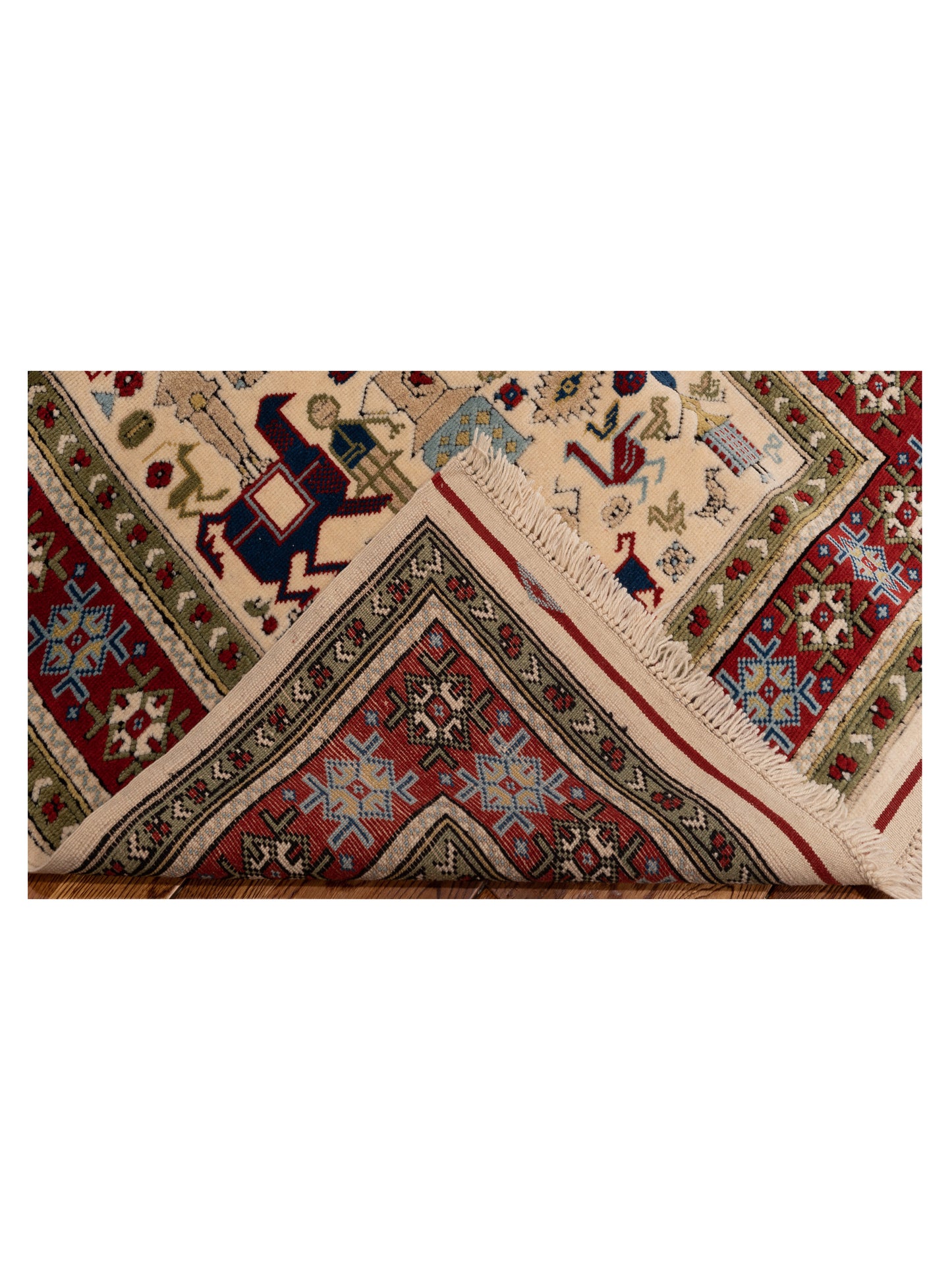 Shirvara Ivory Red 3.8x5.4 Hand Knotted Rug