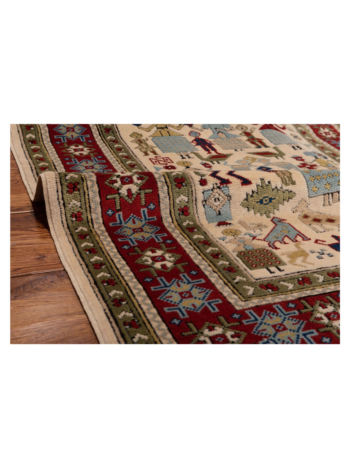 Shirvara Ivory Red 3.8x5.4 Hand Knotted Rug