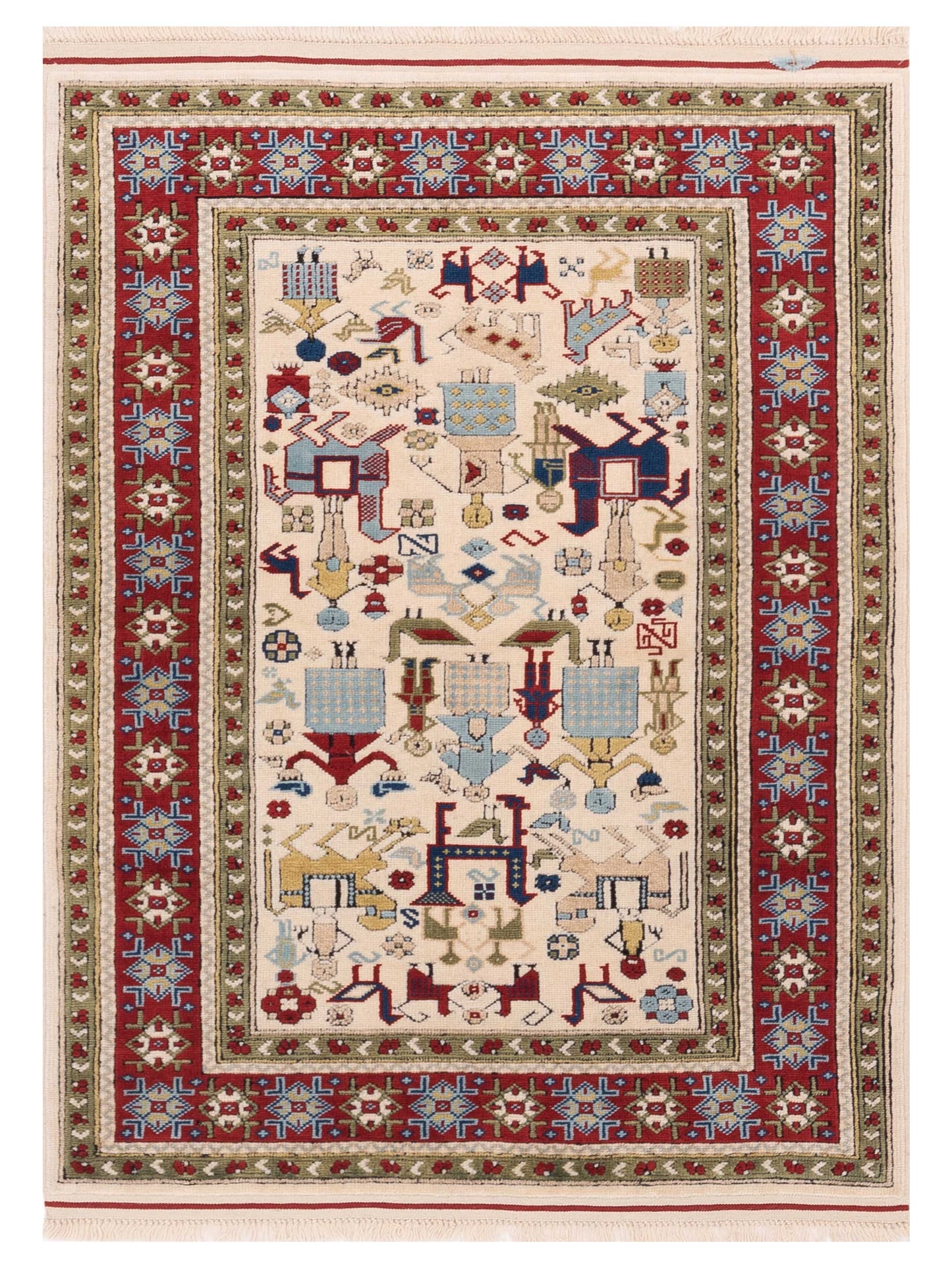Pasha Turkish Shirwan  Ivory Red Traditional