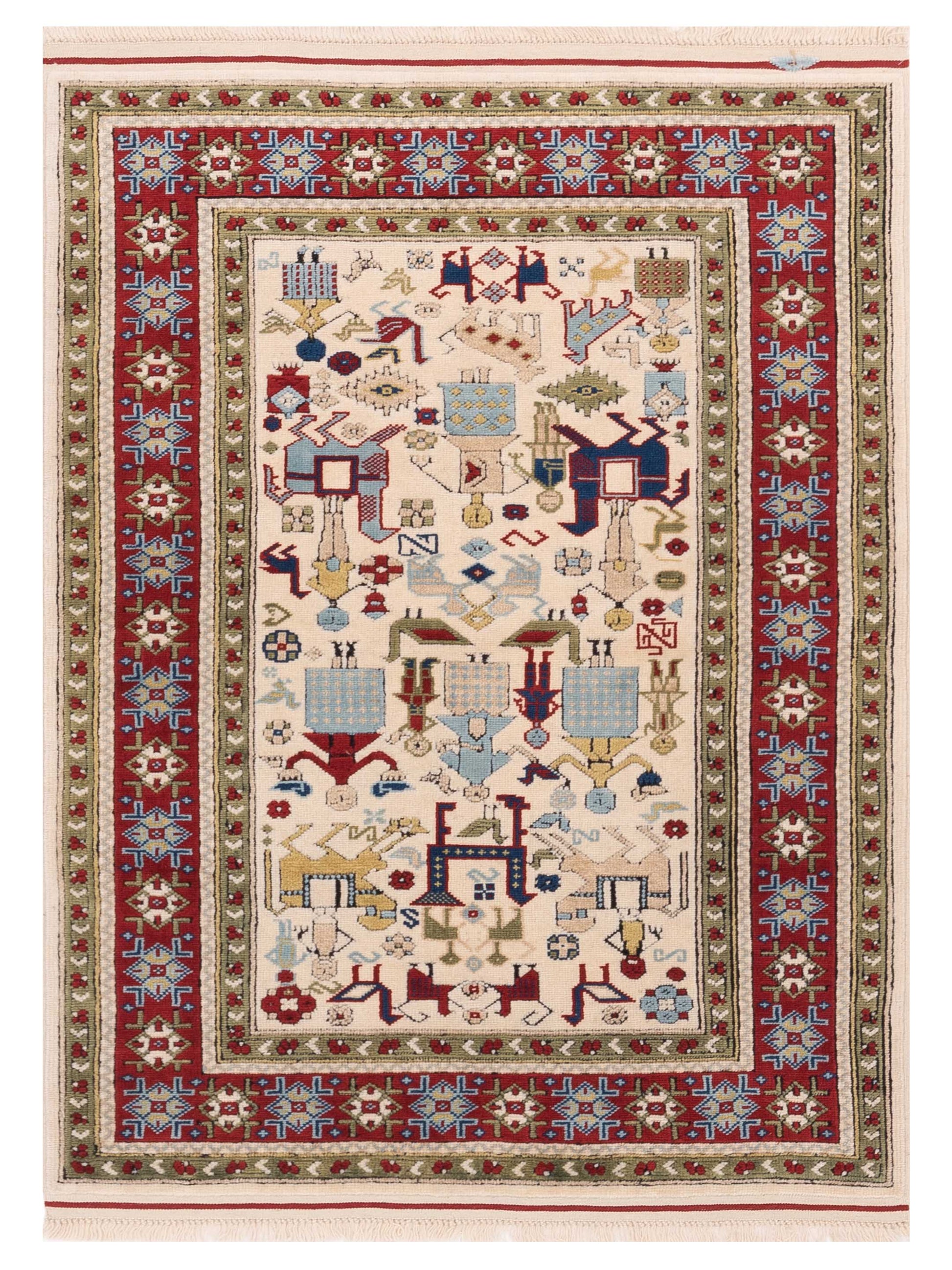 Pasha Turkish Shirwan  Ivory Red Traditional