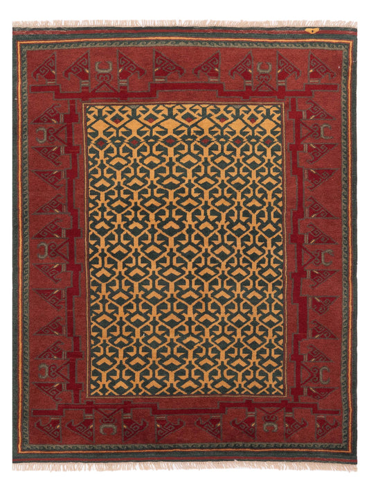 Pasha Turkish Shirwan  Teal Green Brick Traditional