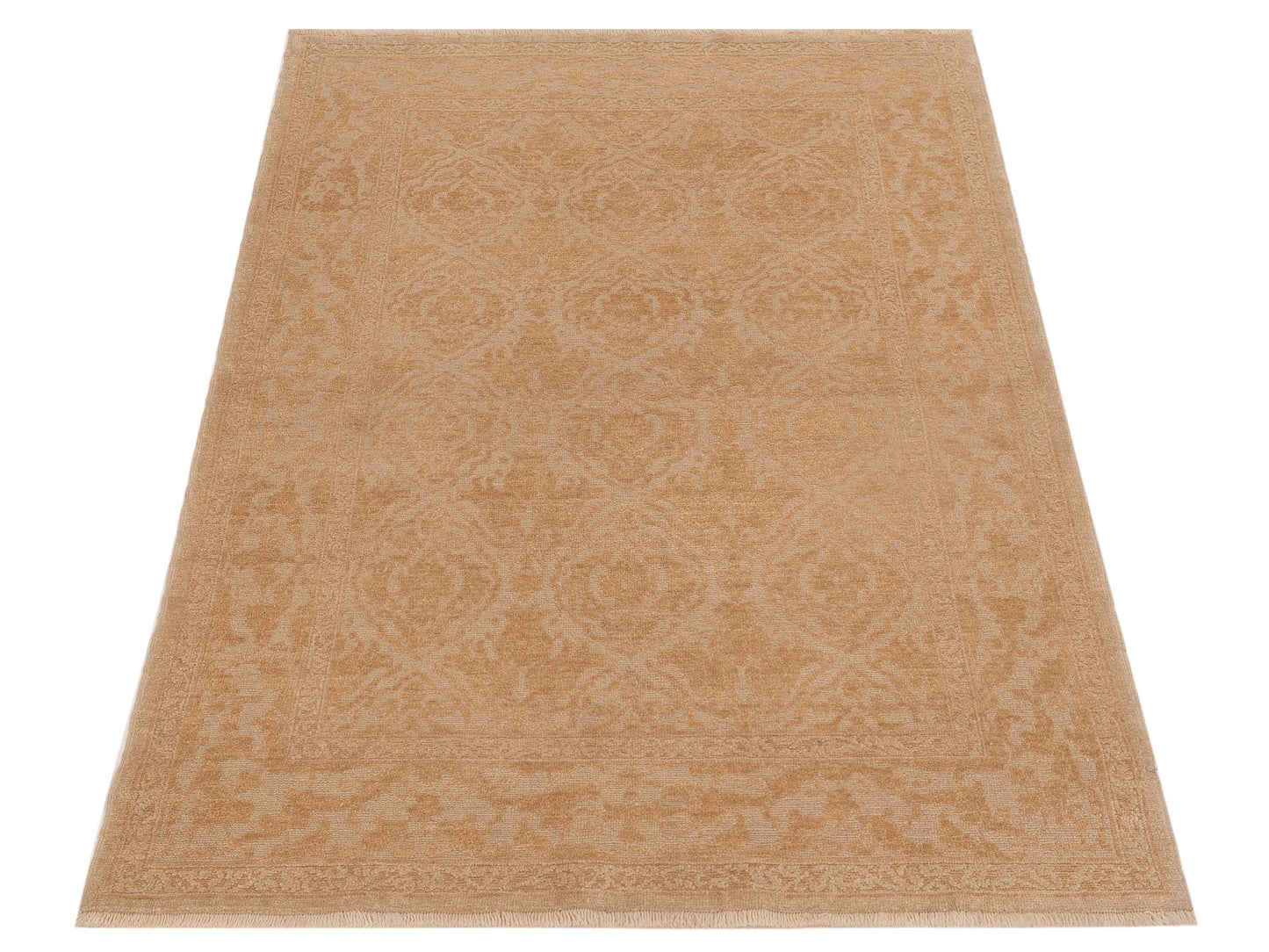 Defnera Ivory Gold 4.2x5.11 Hand Knotted Rug