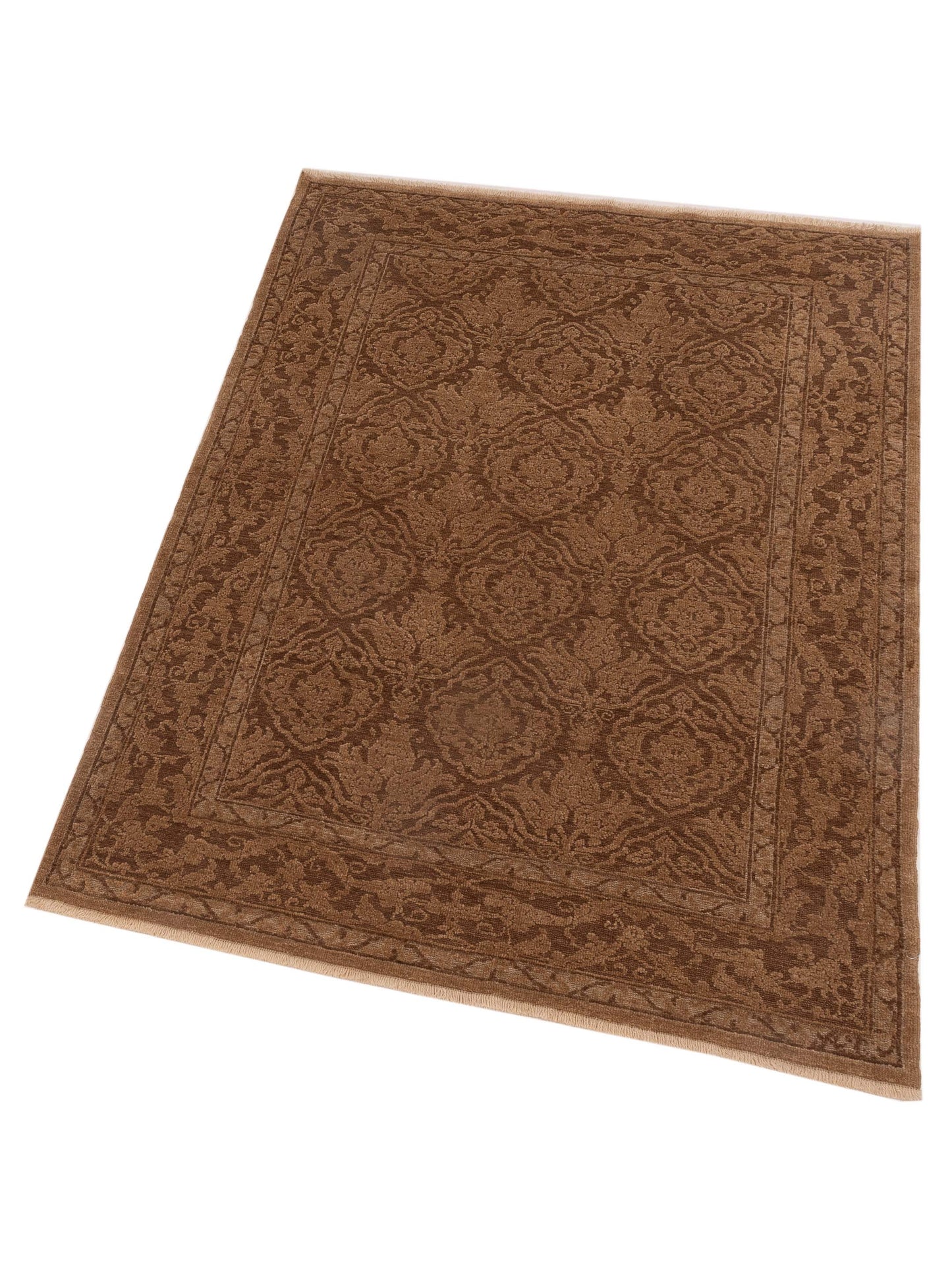 Defnera Ivory Brown 4.2x5.10 Hand Knotted Rug