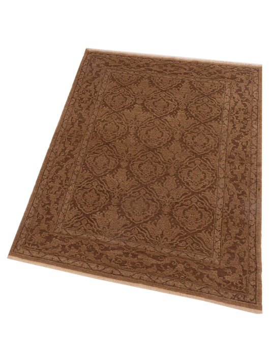 Defnera Ivory Brown 4.2x5.10 Hand Knotted Rug
