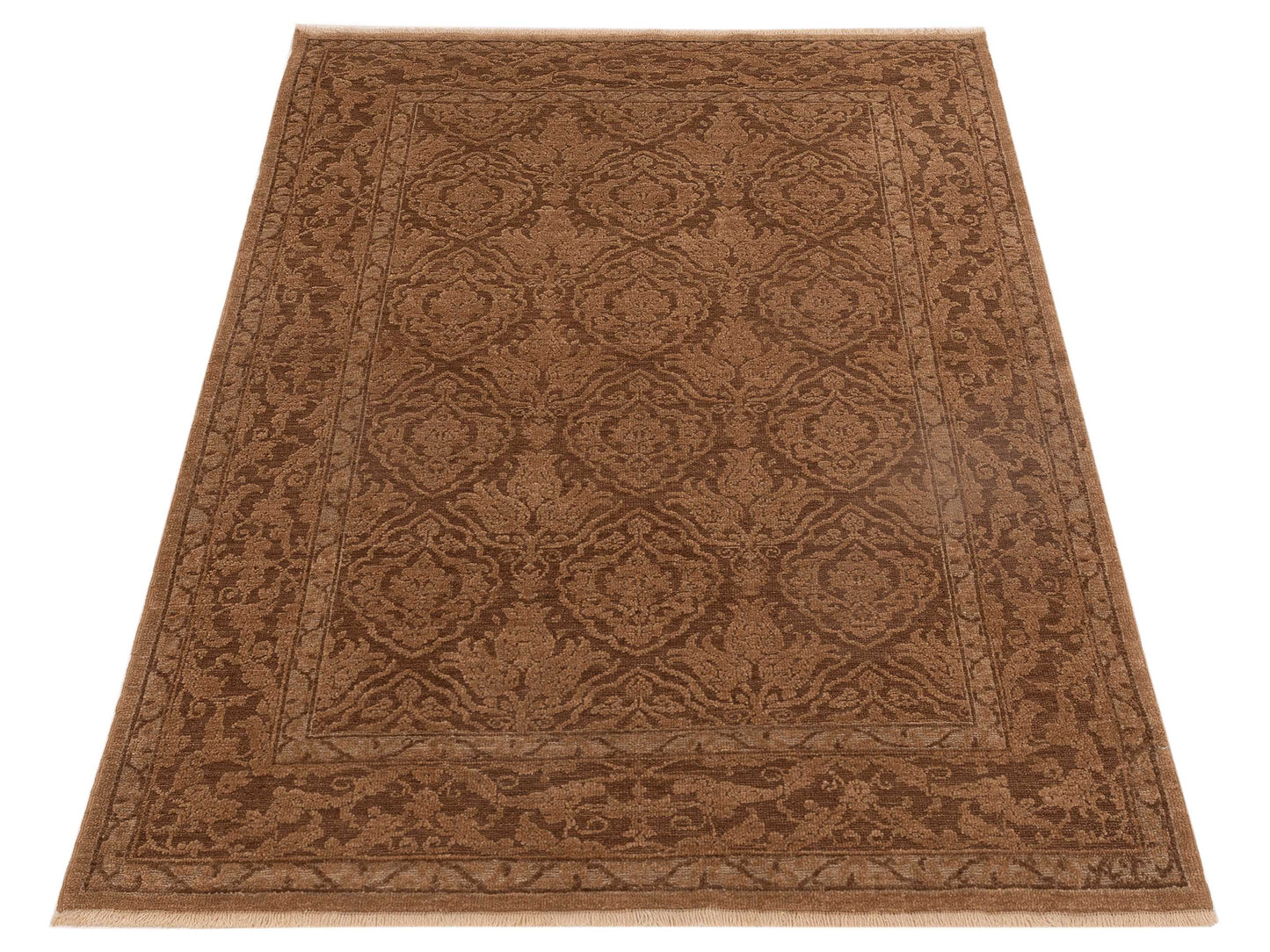 Defnera Ivory Brown 4.2x5.10 Hand Knotted Rug