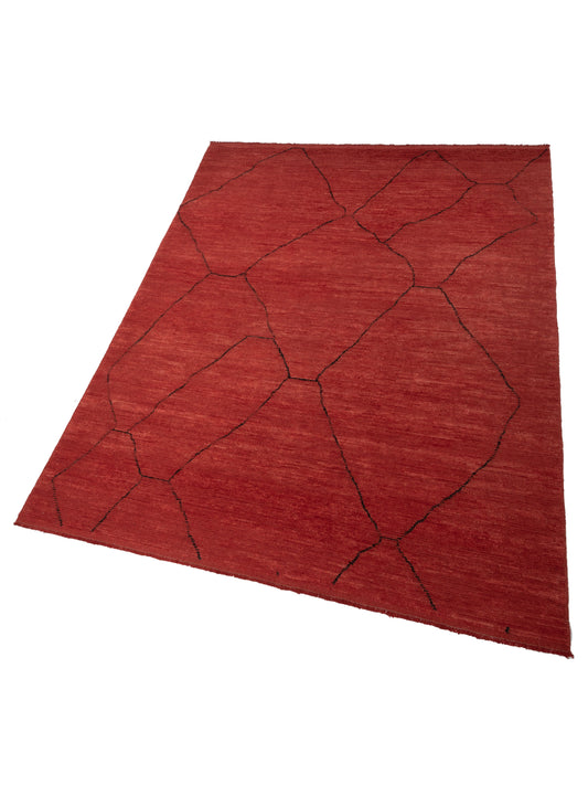 Baskra Red Black 9.4x12.2 Hand Knotted Rug