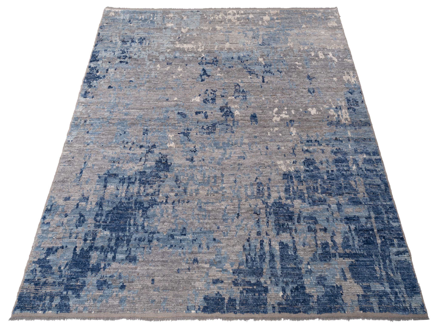 Anavera Dark Gray Dark Blue 7.11x9.3 Hand Knotted Rug