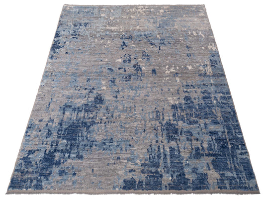 Anavera Dark Gray Dark Blue 7.11x9.3 Hand Knotted Rug