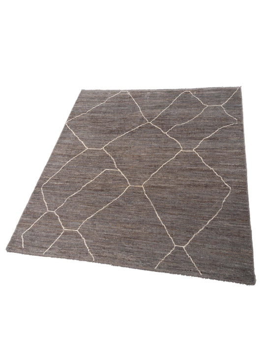 Baskra Dark Gray Ivory 8.3x9.5 Hand Knotted Rug