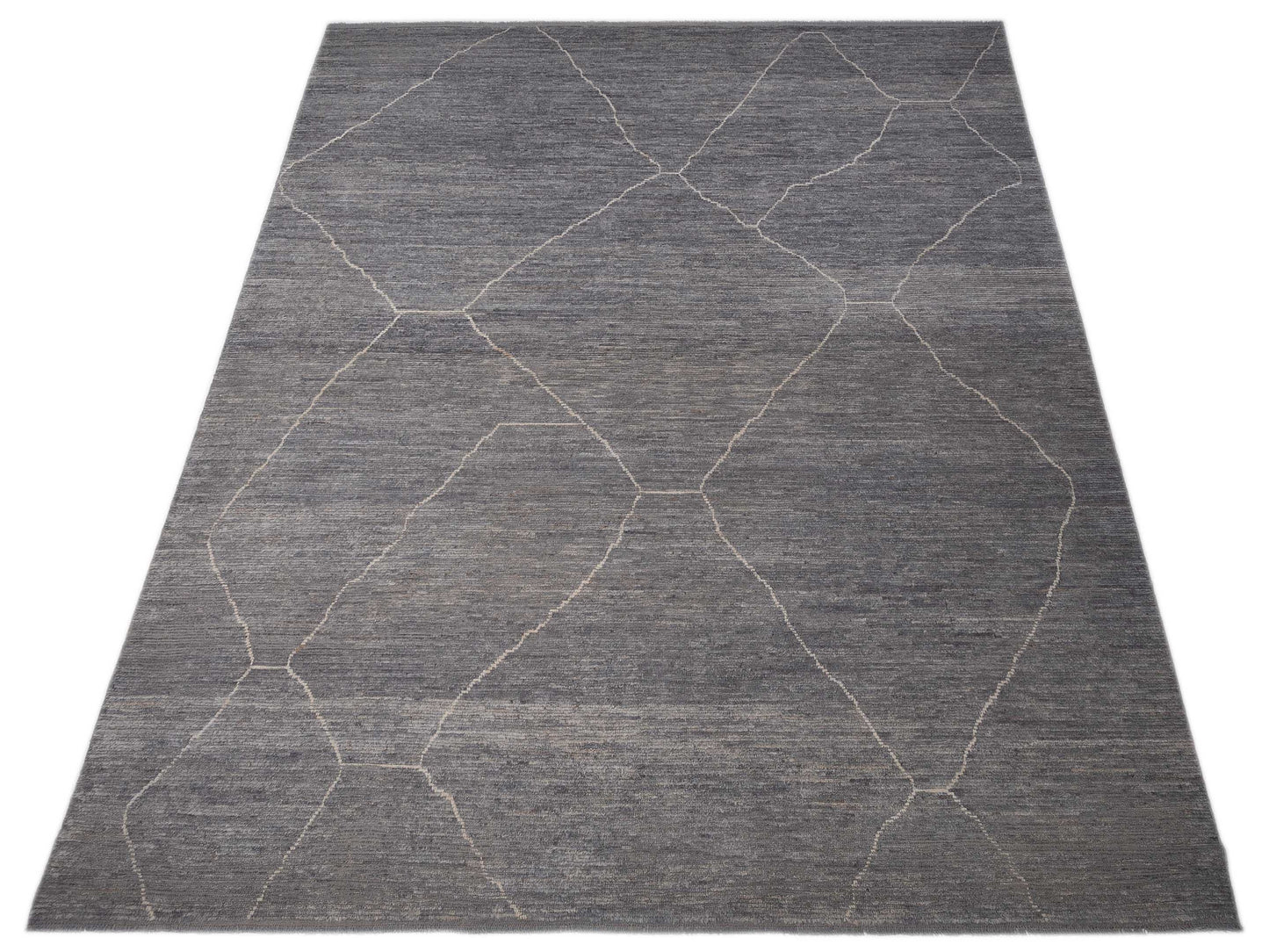 Baskra Dark Gray Ivory 11.6x15.4 Hand Knotted Rug