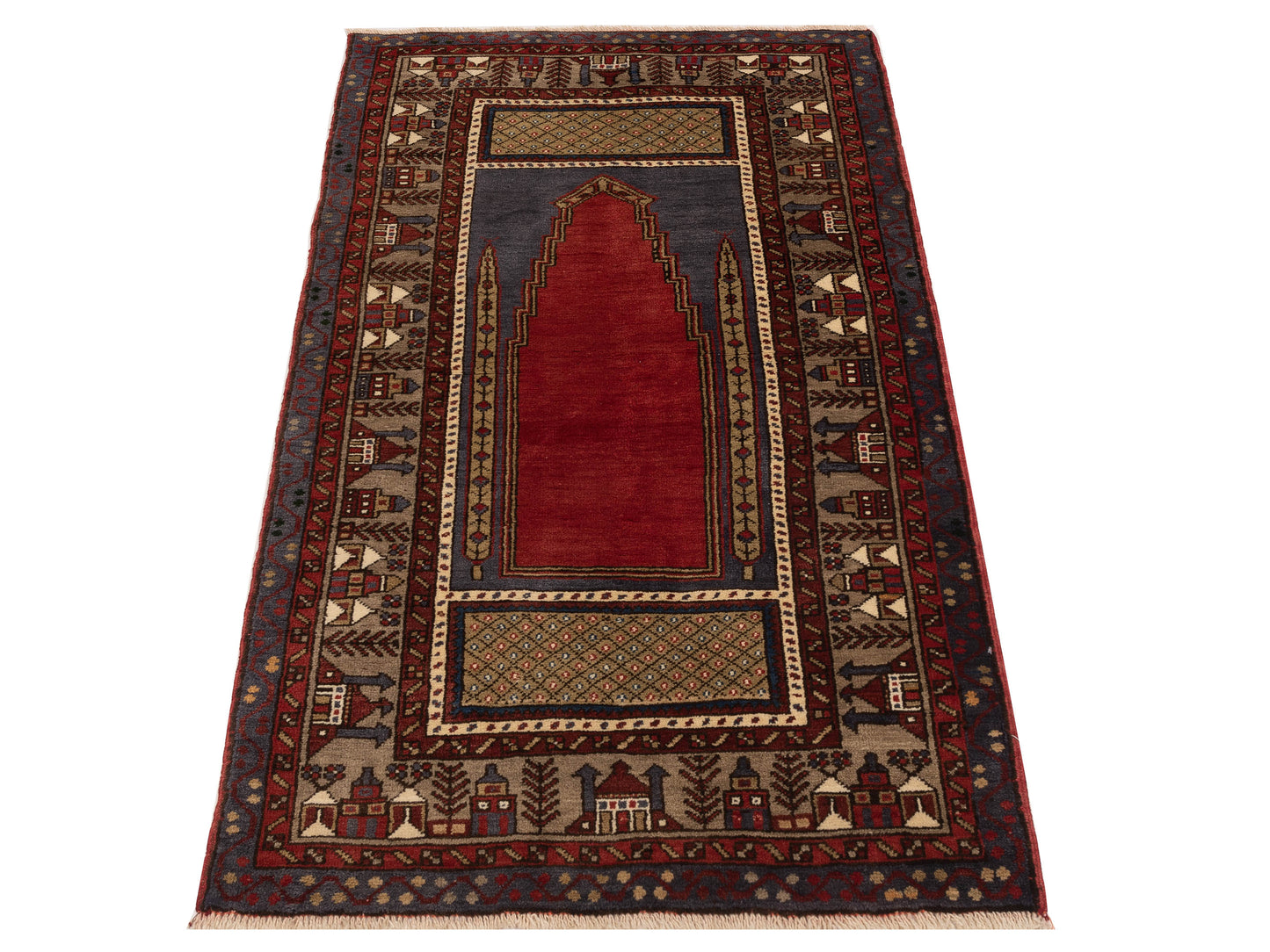 Nomadra Red Silver 3.5x5.11 Hand Knotted Rug