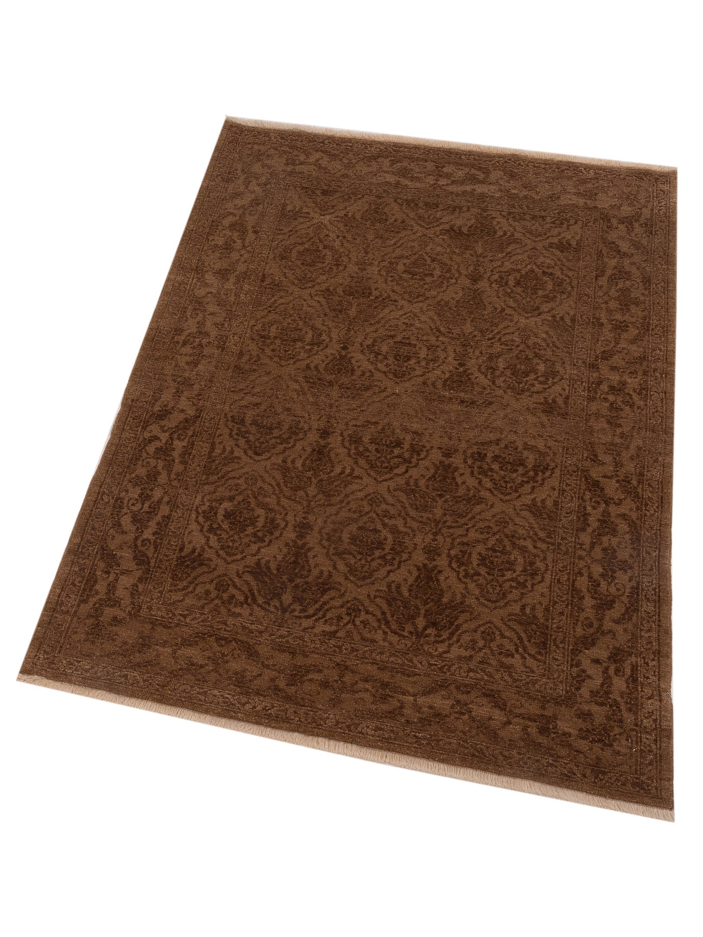 Defnera Ivory Brown 4.2x5.11 Hand Knotted Rug