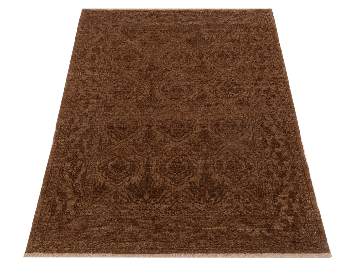 Defnera Ivory Brown 4.2x5.11 Hand Knotted Rug