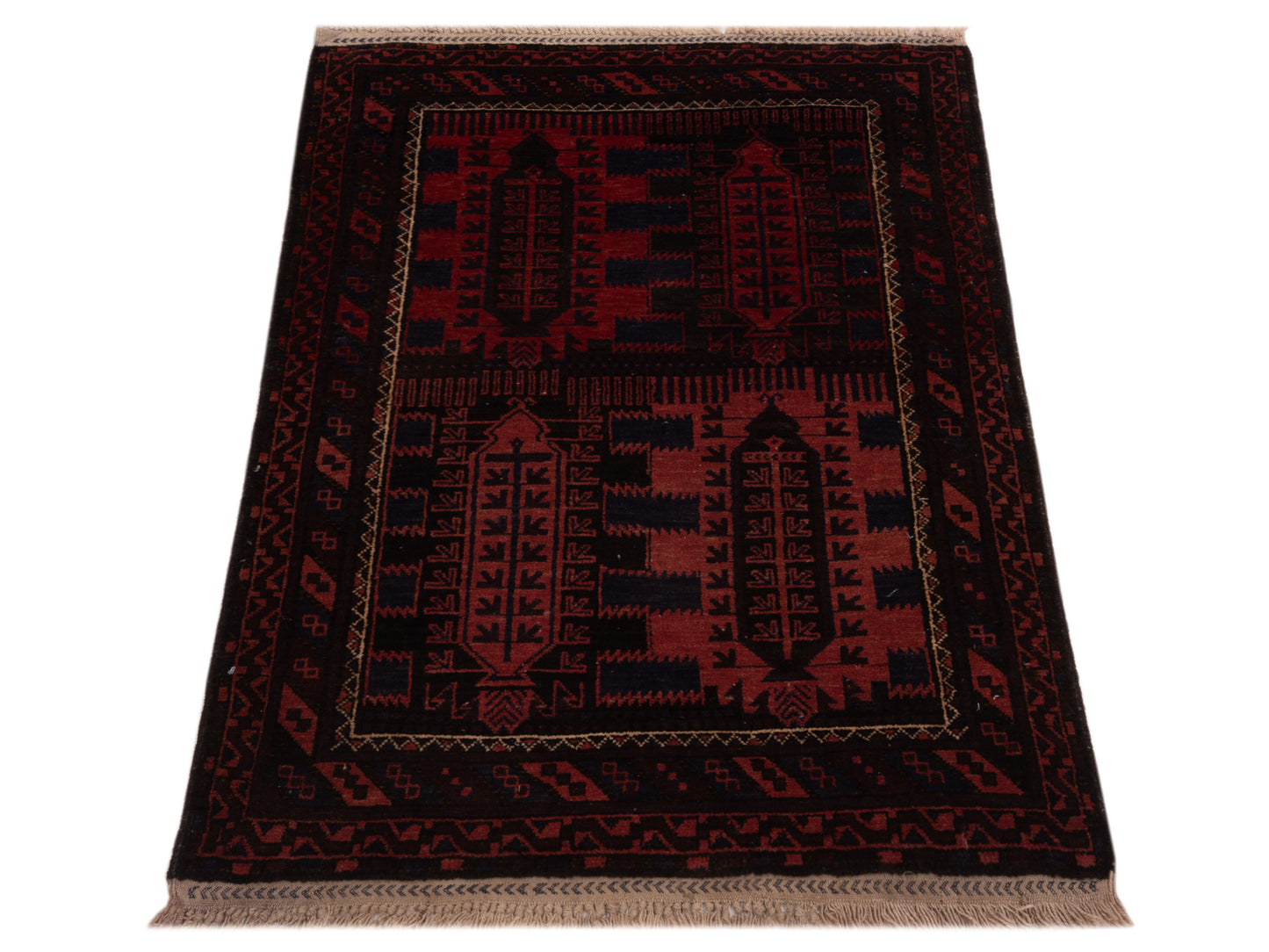 Afghan Beljik Red Brown 3x4.7 Hand Knotted Rug
