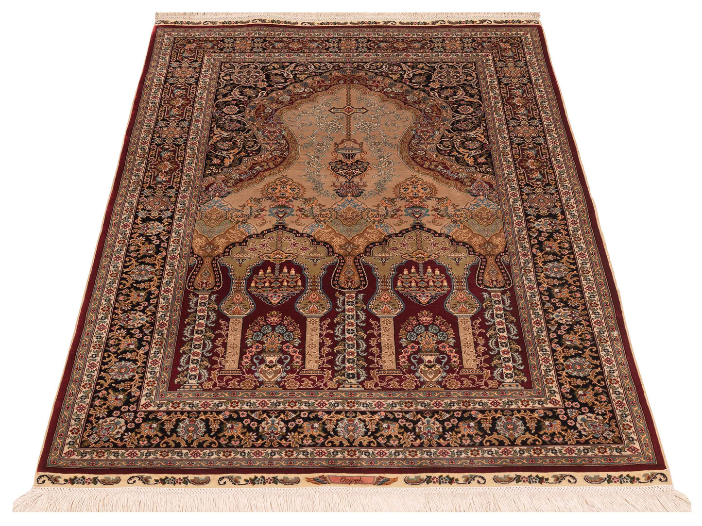 Pure Silk Red Black 2.9x4 Hand Knotted Rug