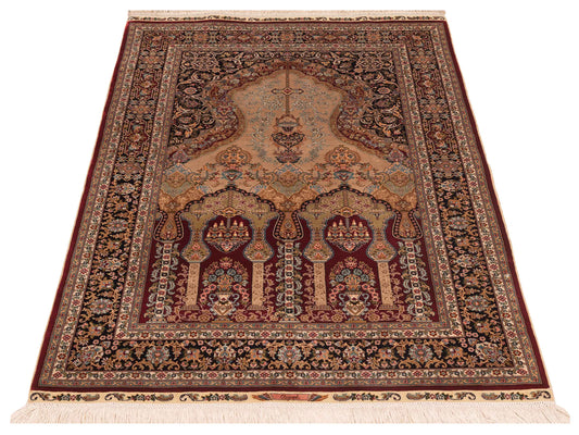 Pure Silk Red Black 2.9x4 Hand Knotted Rug