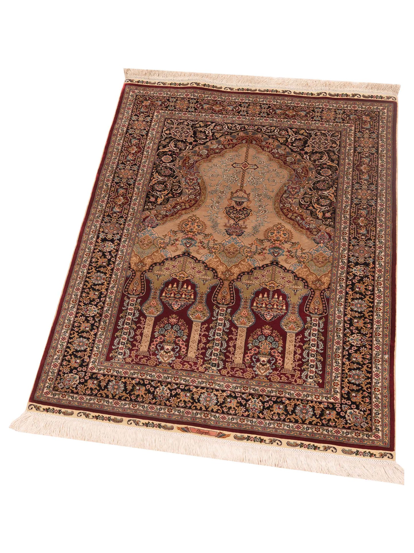 Pure Silk Red Black 2.9x4 Hand Knotted Rug