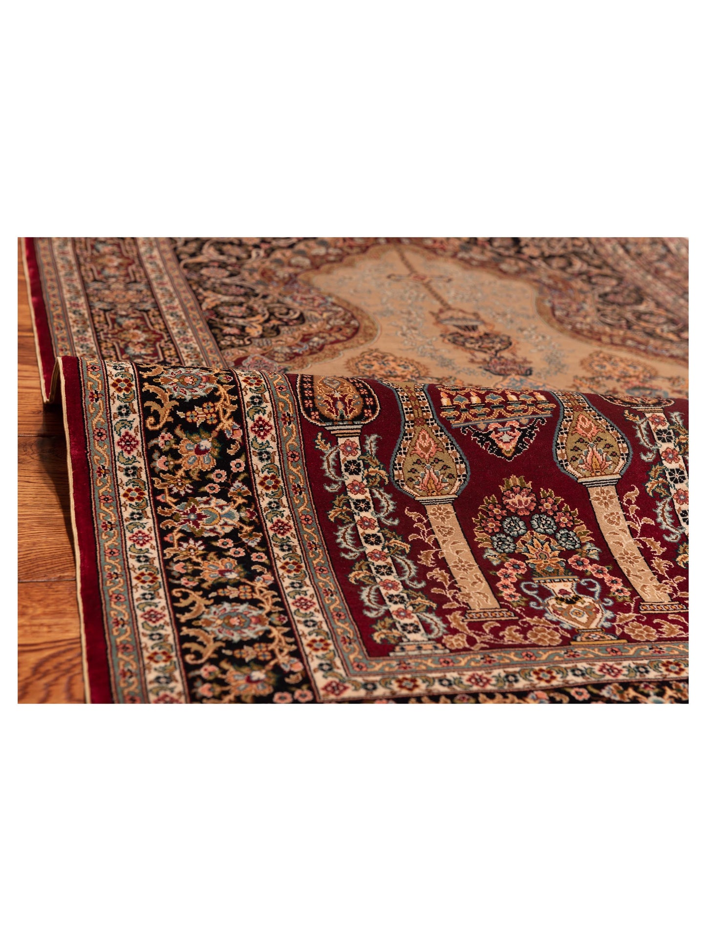 Pure Silk Red Black 2.9x4 Hand Knotted Rug