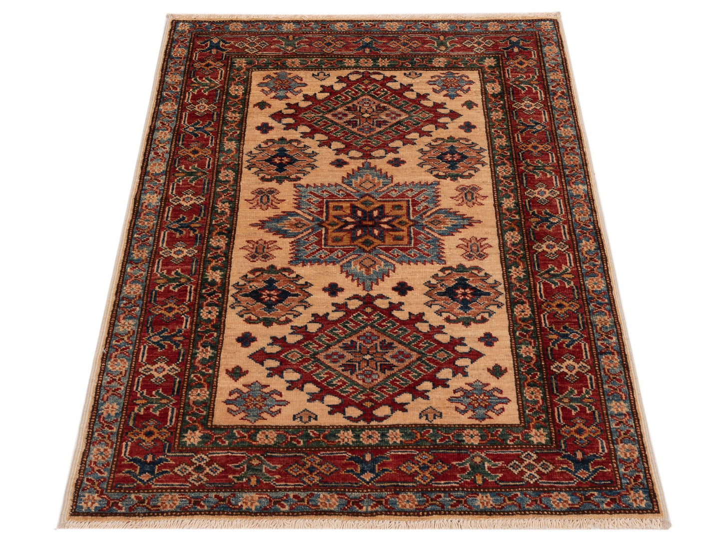 Zamira Ivory Red 2.1x3.9 Hand Knotted Rug