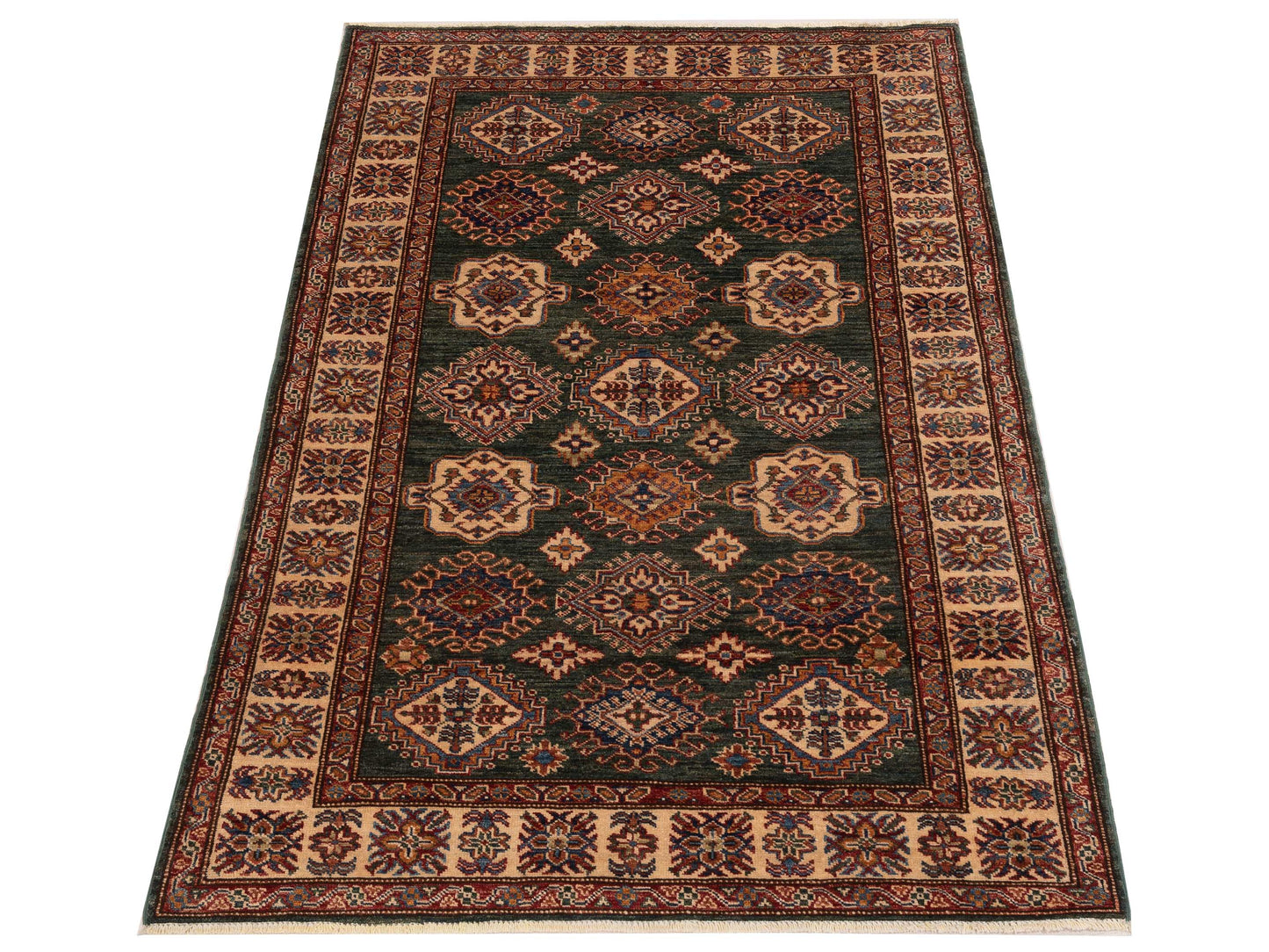 Zamira Green Ivory 4x5.10 Hand Knotted Rug