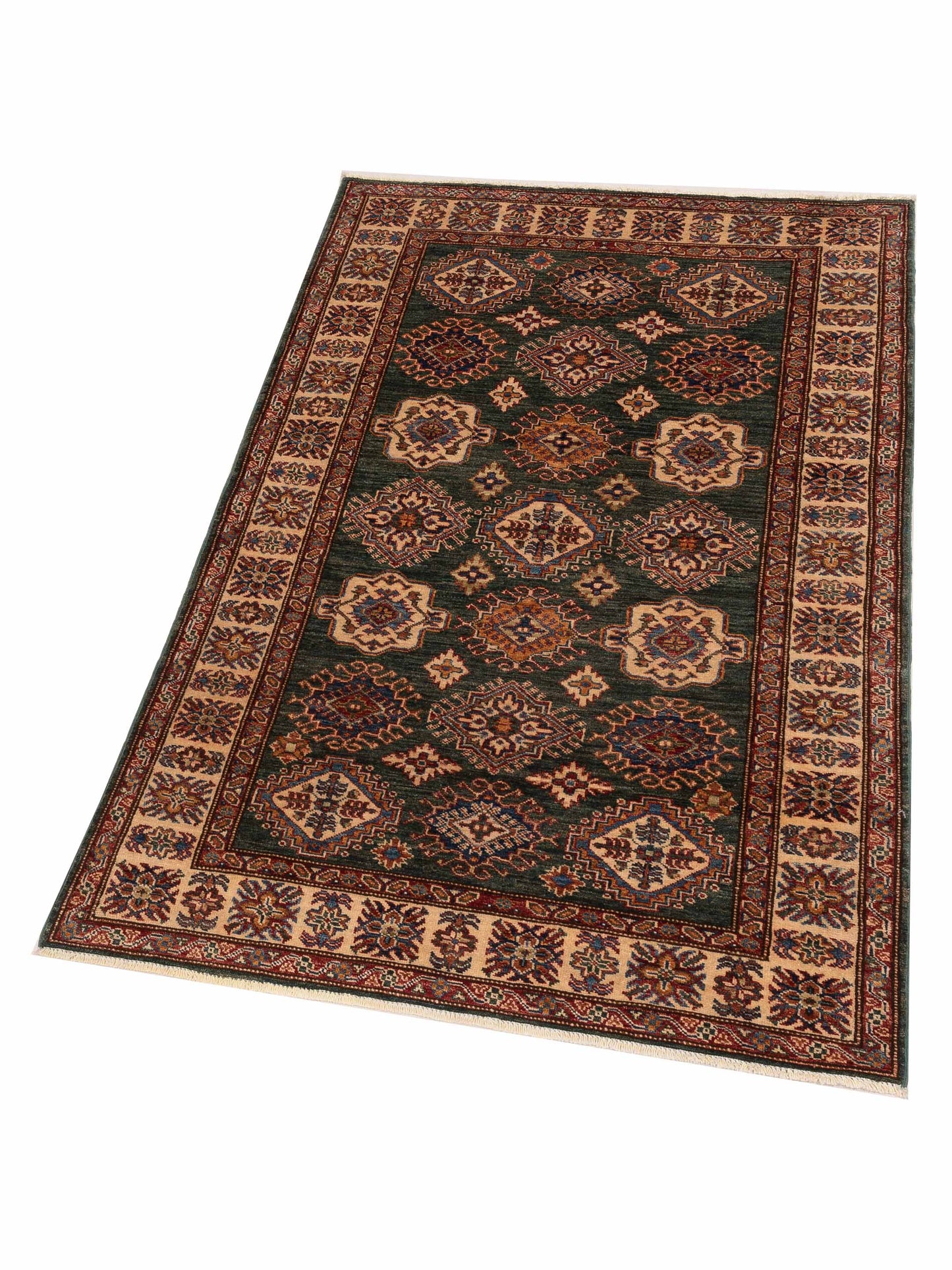 Zamira Green Ivory 4x5.10 Hand Knotted Rug
