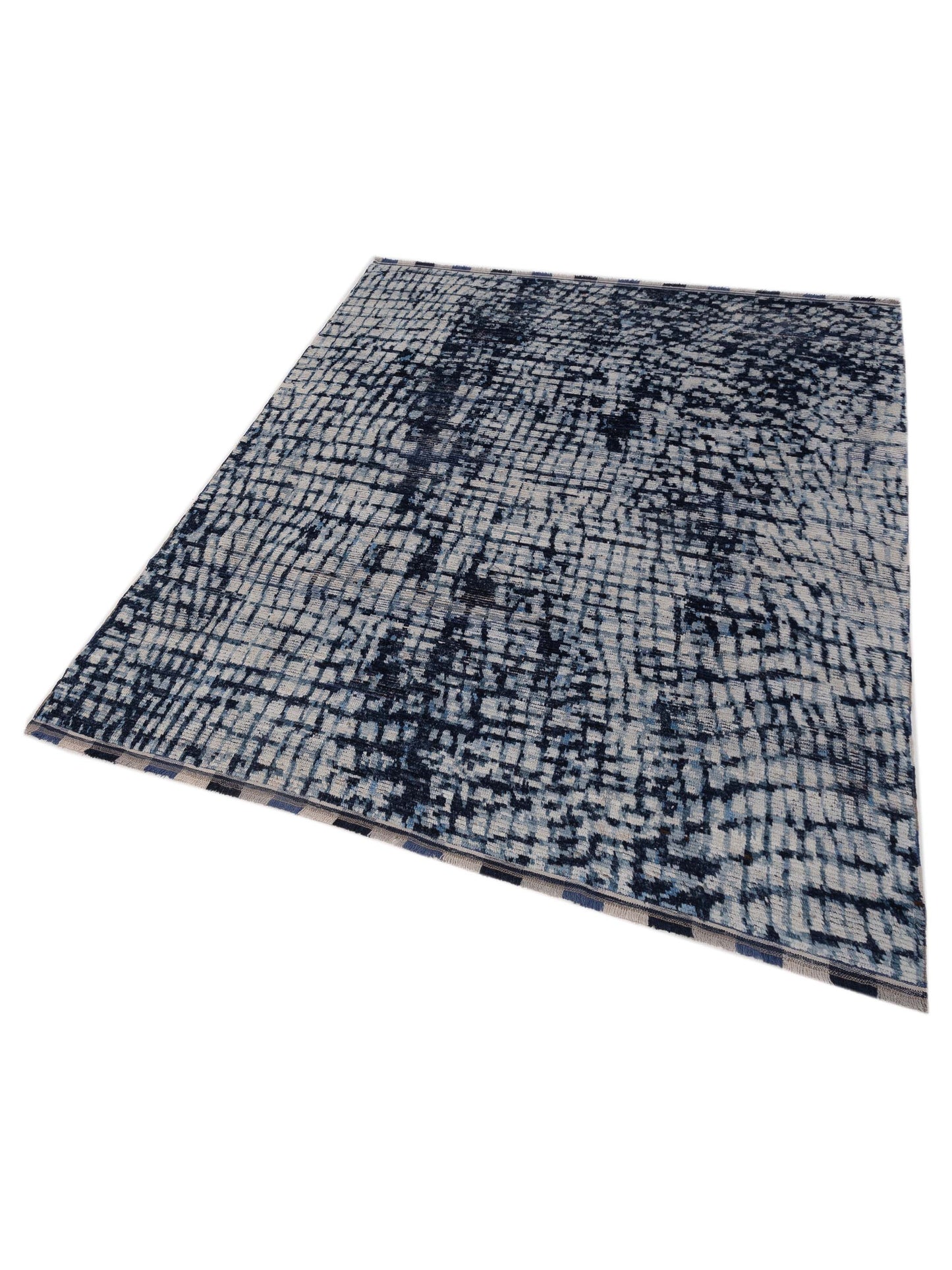 Anavera Ivory Indigo 8.1x9.10 Hand Knotted Rug