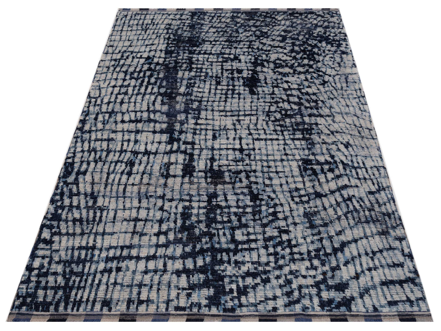 Anavera Ivory Indigo 8.1x9.10 Hand Knotted Rug