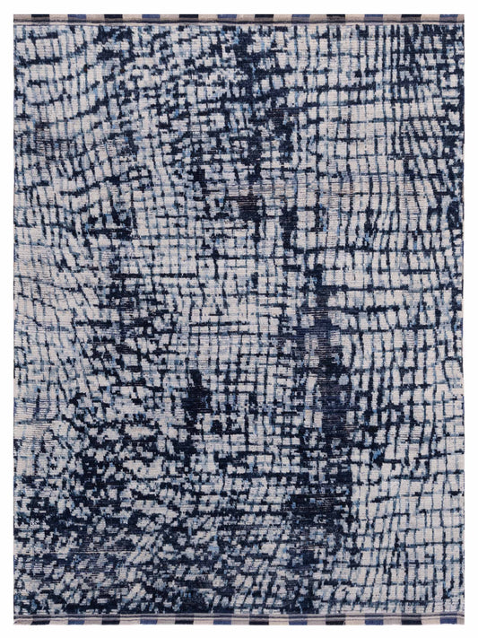 Anavera Ivory Indigo 8.1x9.10 Hand Knotted Rug