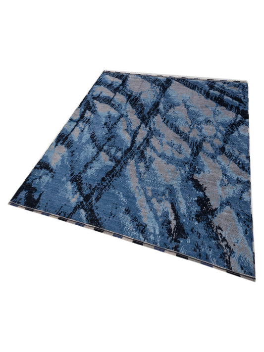 Anavera Blue Gray 8.2x9.9 Hand Knotted Rug