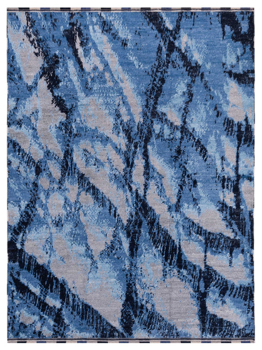Anavera Blue Gray 8.2x9.9 Hand Knotted Rug