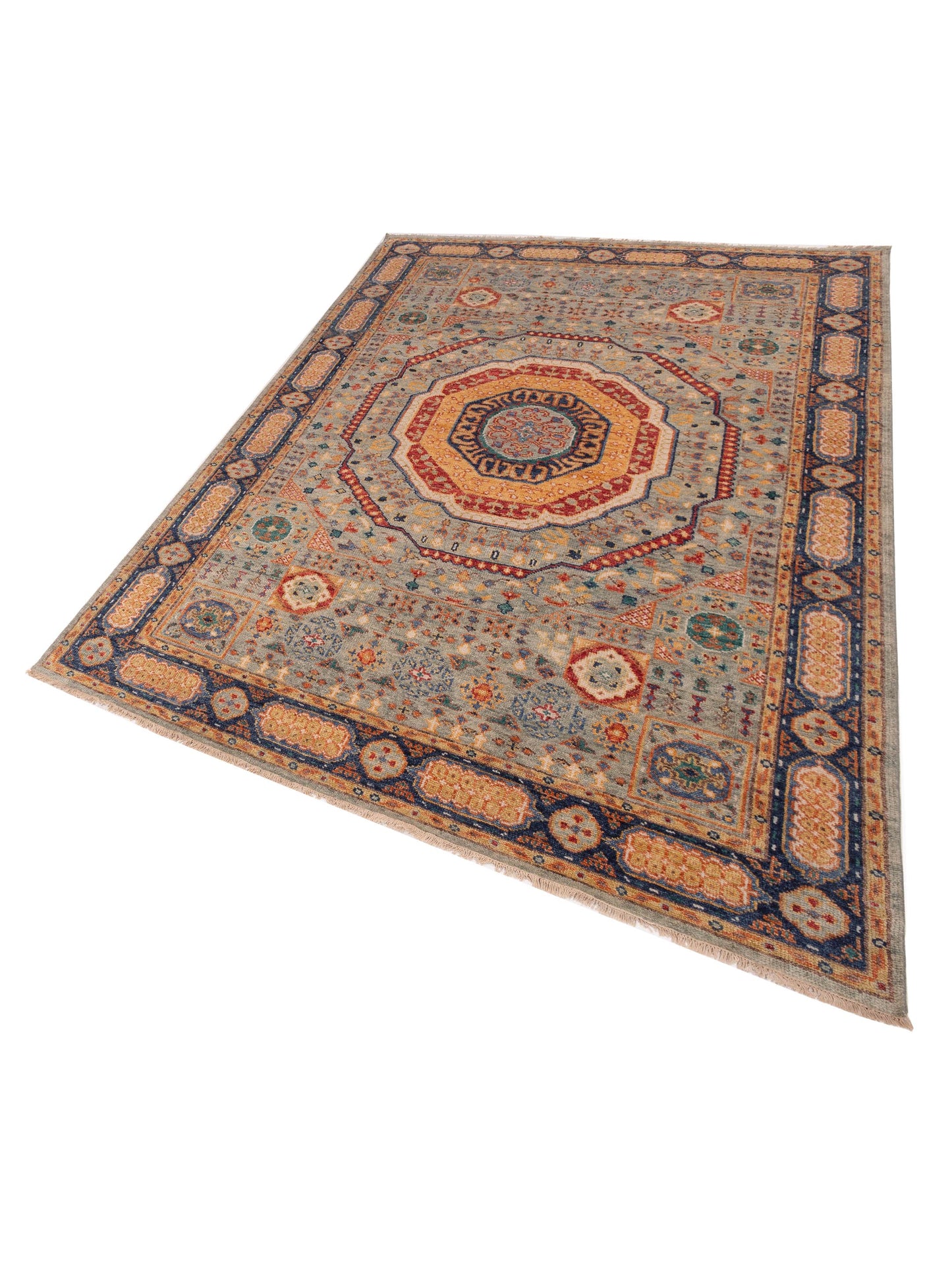 Oushara Light Gray Navy 9x12.2 Hand Knotted Rug