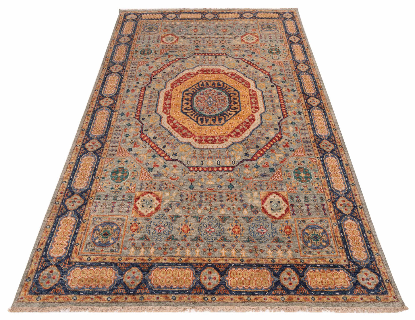 Oushara Light Gray Navy 9x12.2 Hand Knotted Rug